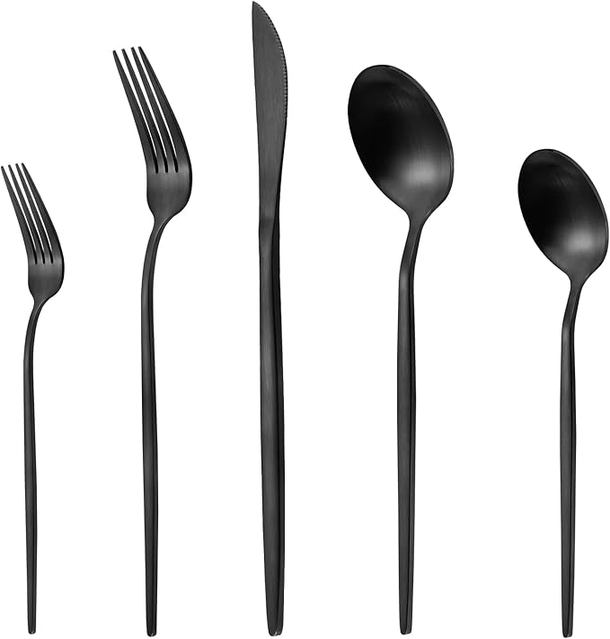 60 Piece Silverware Set,Matte Black Flatware Set,Stainless Steel Cutlery Set Service for 12,Food-Grade Tableware Set Including Fork Knife Spoon Set,Dishwasher Safe.