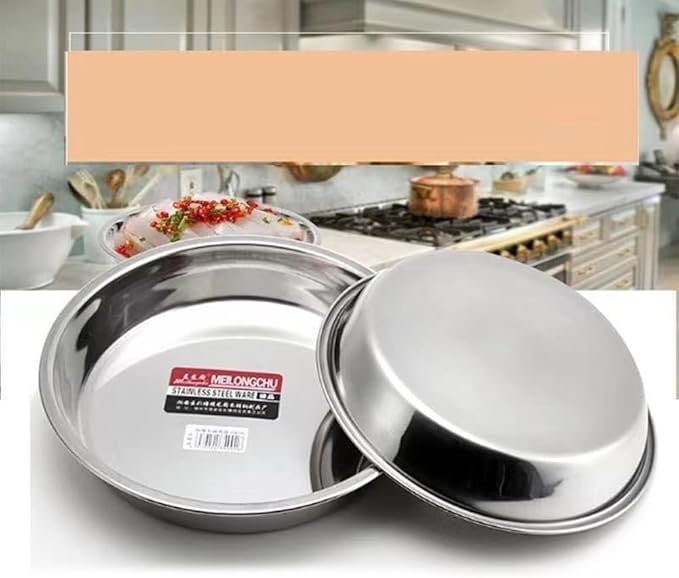 Stainless Steel Round Cake Plate, Rust-Proof Flat Serving Tray for Desserts and Pastries, Silver Non-Tip Baking Dish(30cm)