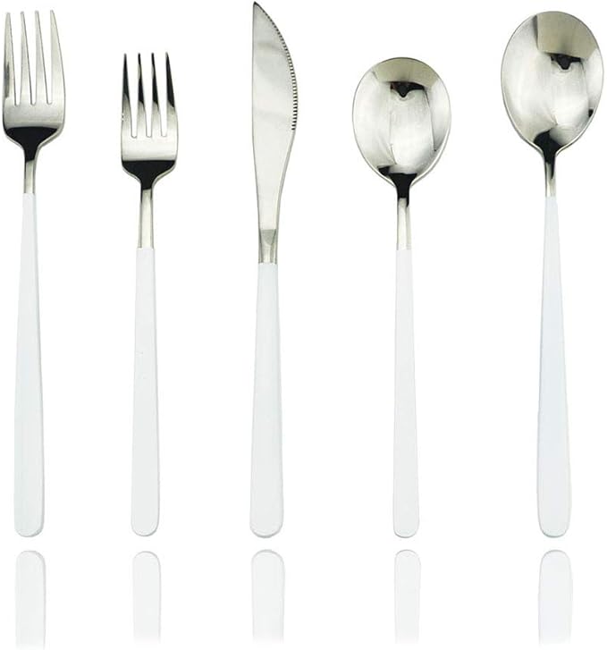 JASHII 20-Piece SUS304 Stainless Steel Silverware Set Luxury Flatware Cutlery Set Mirror Polished Service for 4 Include Knife Fork Spoon Dishwasher Safe (White silver)