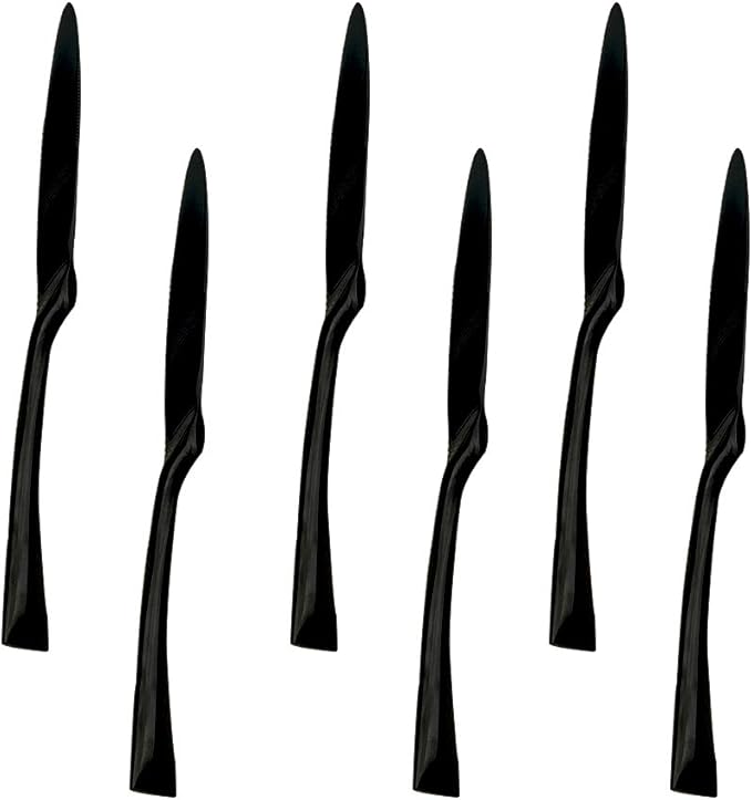 Mirror Polishing Black 18/10 Stainless Steel, Single Serving Flatware Silverware cutlery utensils Set,set of 6 Dinner Knife