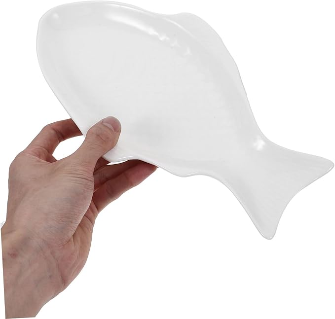 Amosfun Ceramic Fish Shaped Plate 11-Inch White Serving Dish for Home Dinner Creative Tableware for Snacks and Appetizers Microwave Safe for Entertaining