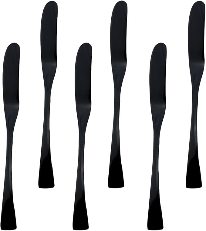 Mirror Polishing Black 18/10 Stainless Steel, Single Serving Flatware Silverware cutlery utensils Set,set of 6 Butter Knife
