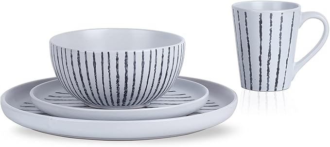 Stone Lain Nova Modern Stoneware Dinnerware Set, Plates and Bowls Set, 16-Piece Dish Set Service for 4, Black