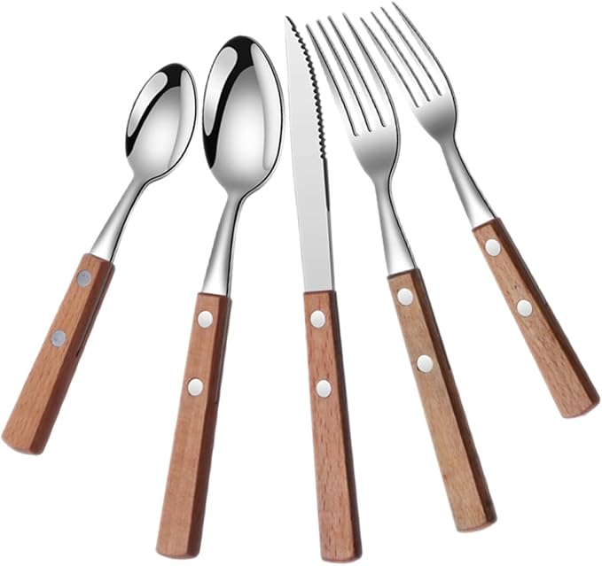 2sets Ergonomic Stainless Steel Utensil Set Serving Fork Spoon Slotted Spoon for Buffet Party Restaurant Easy Clean