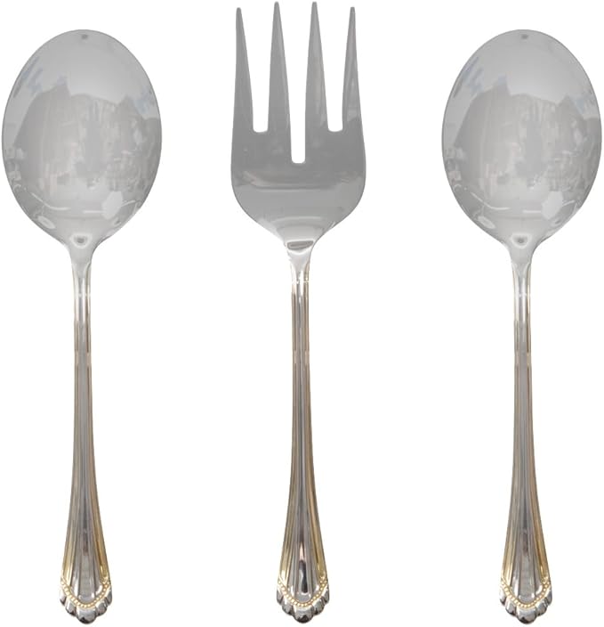 Venezia Collection 75-Piece Fine Flatware Set, Silverware Cutlery Dining Service for 12, Premium 18/10 Surgical Stainless Steel, 24K Gold-Plated Hostess Serving Set (Grand)