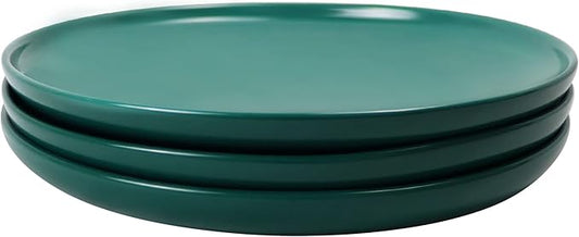 10 Inch Dinner Plates, Matte Green Ceramic Plates Set of 3, Scratch, Microwave & Dishwasher Safe