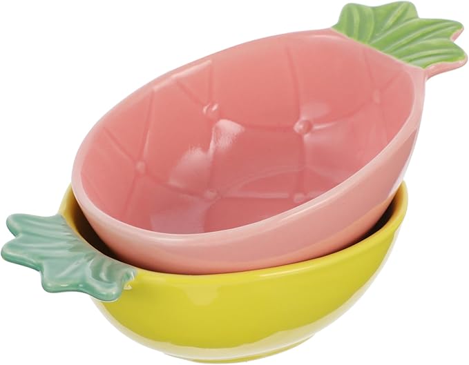 Cabilock 2pcs Pineapple Shape Ceramic Dish Creative Appetizer Dessert Plates for Sauces Condiments and Seasonings Stylish Home Tableware Yellow Pink Random