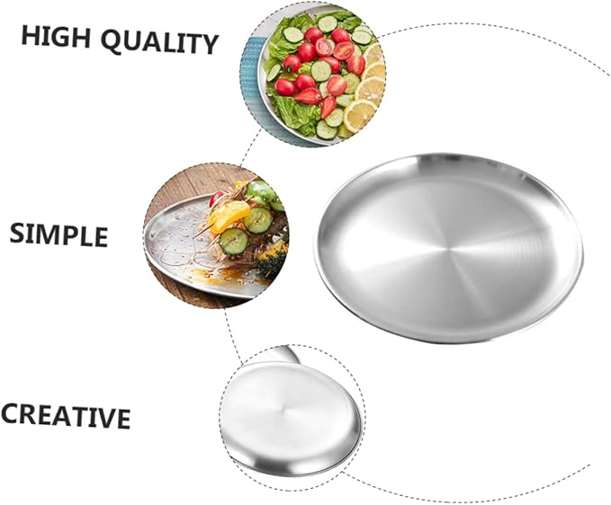 PRETYZOOM 2pcs Elegant Round Bbq Plate Stainless Steel Pizza Serving Trays Storage Plate for Family Gatherings