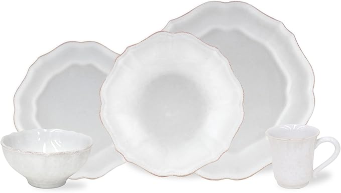Casafina Ceramic Stoneware 5-Piece Place Setting Service for 1 - Impressions Collection, White | Microwave & Dishwasher Safe Dinnerware Set | Food Safe Glazing | Restaurant Quality Tableware