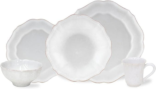 Casafina Ceramic Stoneware 5-Piece Place Setting Service for 1 - Impressions Collection, White | Microwave & Dishwasher Safe Dinnerware Set | Food Safe Glazing | Restaurant Quality Tableware