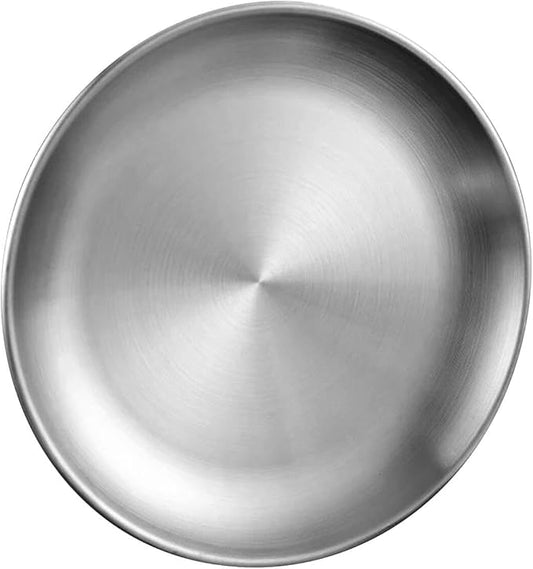 Stainless Steel Food Trays, Round Flat Dish Bread Pastry Baking Pan, Tea and Bar Serving Tray Party Cake Dessert Plate, Silver,XL(30x25x2cm)