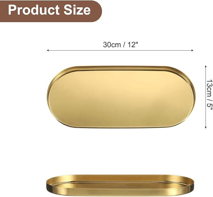 uxcell Rectangle Serving Trays, 5 x 12inch Metal Serving Platter Board Bathroom Tray for Coffee Party Home Decor Cheese Dish Cake Dessert, Gold