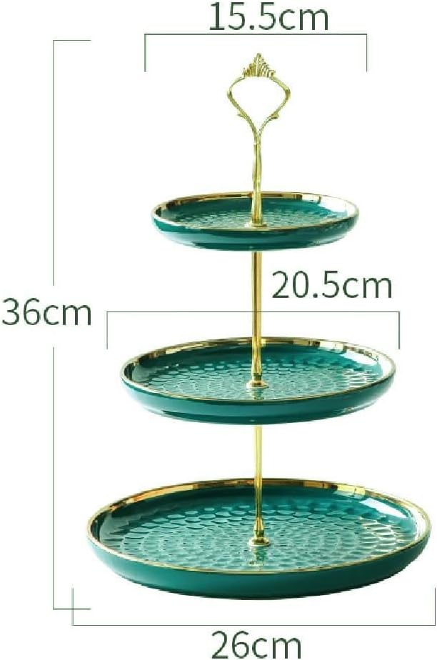 3 Tier Round Porcelain Tiered Cupcake Stand, Tiered Serving Stand, Dessert Stand, Serving Tray Platter for Tea Party, Wedding and Birthday (Green)