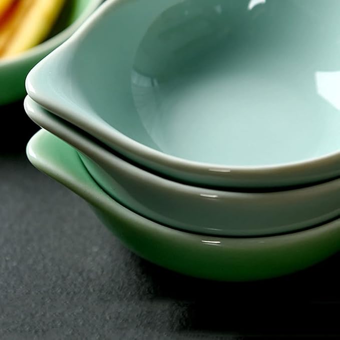 Ceramic cutlery salad bowl Dessert Plates 4.41in Cramic Appetizer Plates Soy Sauce Dishes with Handle Dipping Bowls for Vinegar Ketchup Sushi Appetizer Server Bowl for Wedding small bow