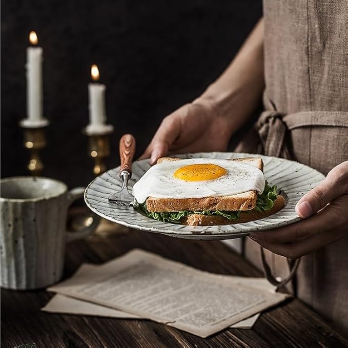 Dinner plate Kitchen Plates Dishes Japanese Style Household Dish Stoneware Retro Breakfast Salad Plate Fruit Plate Simple Ceramic Dinner Plate Food Utensil Dinner plates Kitchen Dinnerware Small Plat
