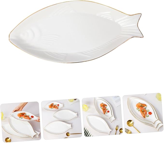 LIFKOME Ceramic Fish Plate Elegant Fish Shaped Food Serving Tray Rimmed Design for Appetizers Sushi Fruits for Parties and Banquets