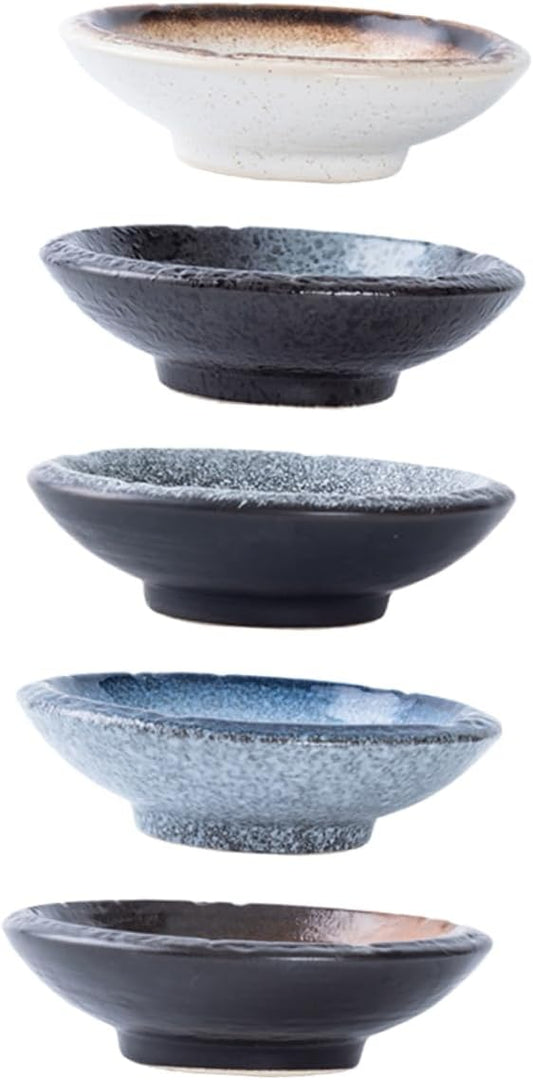 5Pcs Ceramic Dipping Bowls Set Assorted Seasoning Dishes Condiment Plates for Appetizers Suitable for BBQ and Dinner Parties