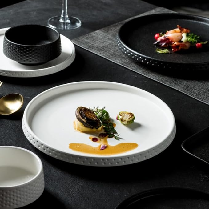 CHICKEN Dinnerware Plates Black White Steak Dinner Plate Simple Ceramic Frosted Tableware Western Tableware in The Kitchen European Style Dessert Cake Pan Smooth Dinner Plate(B)