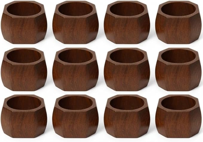 Napkin Rings Dining Table Napkin Holder, Classic Everyday Use Thanksgiving, Christmas Napkin Rings Buckles,Festive Party Gift Farmhouse for Table (Cut Square Set of 12)