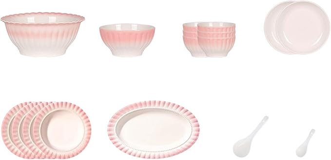 Pink White Gradient Dinnerware Set Plates Bowls Dishes Service Porcelain Dinnerware Set Elegant Dinner Plates Pasta Bowls Salad Plates Dessert Bowls Tableware Set