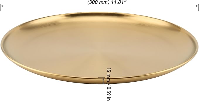 MOUYAT 4 PCS 12 Inch Large Stainless Steel Plate, 30cm Round Dinner Metal Plates, Metal Salad Steak Plates Reusable Dinner Dish for Eating Serving Camping Outdoor BBQ Home Kitchen, Frosted Gold