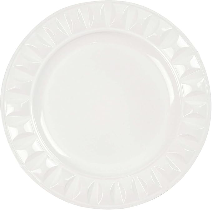 Efavormart 6 Pack | 13" White Round Bejeweled Rim Plastic Dinner Serving Trays, Disposable Charger Plates