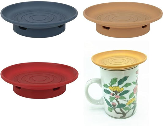 2-in-1 Silicone Cup Cover & Snack Tray - Fits Most Tumbler, Water Bottle, & Ceramic Coffee Mug Between 2.6" - 3" for Wine Parties, Dishwasher Safe Mini Appetizer Dishes (Set of 3)