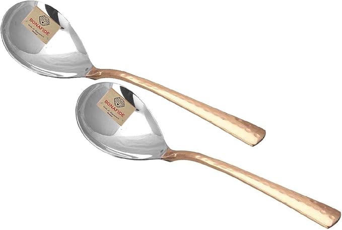 BONA FIDE COPPER hammered Serving Spoons Set of 2 Indian Dinnerware Serveware,copper spoon set size 8 inch long,serving spoon