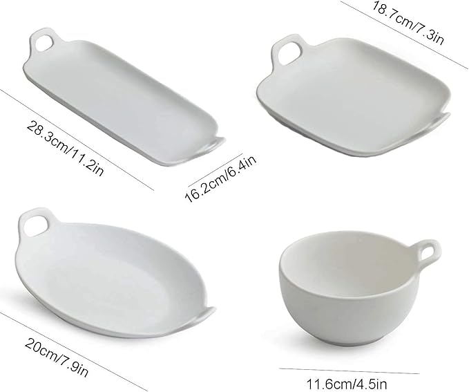 Japanese Tableware Set, 4-piece Ceramic Tableware Set, Microwave And Dishwasher Safe, Nordic Style Table Setting, Food Grade Reactive Glaze Tableware (White)