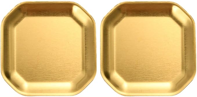 Uonlytech Stainless Steel Octagonal Snack Plates 12cm Gold Korean Style Pickle Dish Small Appetizer Plates 2pcs Set for Household Tableware and Party Serving