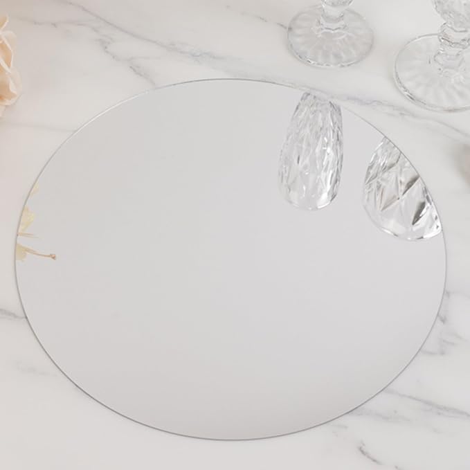 Efavormart 10 Pack Silver Round Acrylic Mirror Tray for Table Setting, Circle Candle Plate Centerpiece Bases - 12"