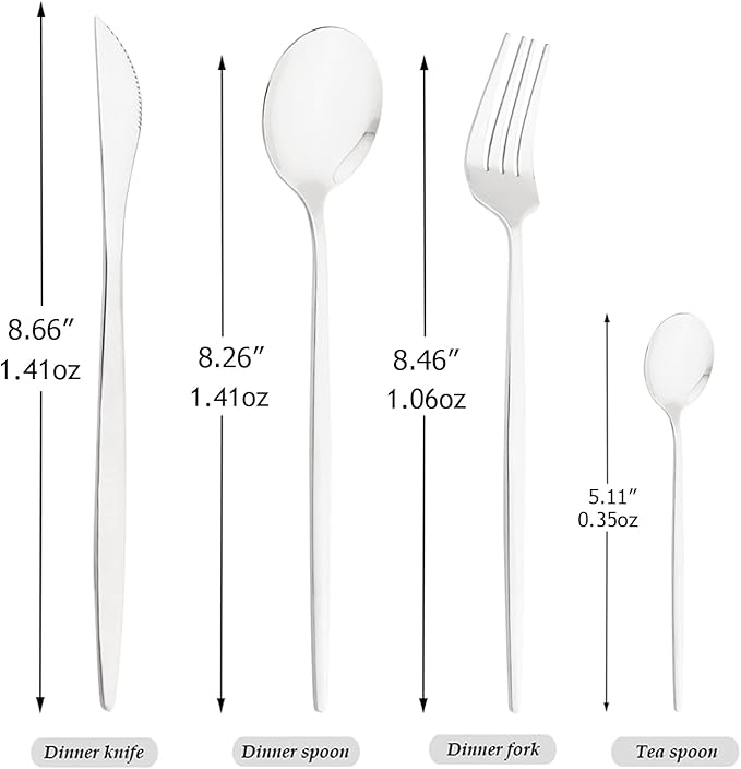 24-Piece Mirror Silver Polished Flatware, 18/0 Stainless Steel Dinnerware Set Include Knife Fork Spoon Teaspoon Cutlery Set For Home Restaurant and Party Service For 6, Dishwasher Safe