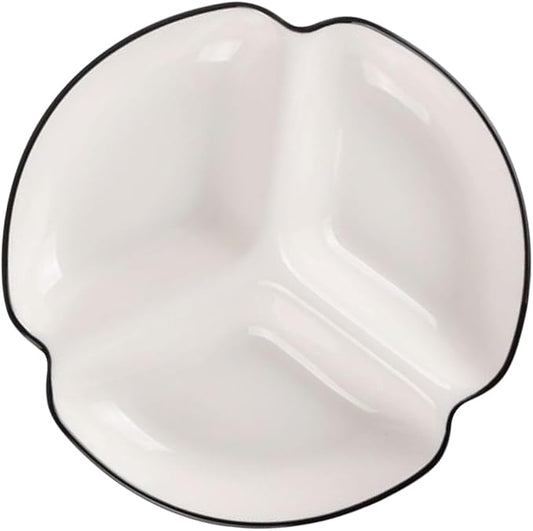 GARVALON Porcelain Divided Serving Plate with Portion Control Three Compartment Ceramic Tableware for Breakfast Dinner and Appetizers Separated Sections to Prevent Food Mixing Suitable for