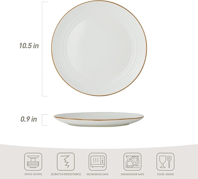 famiware Jupiter Dinner Plates Set of 6, 10.5 Inch Plate Sets, Microwave and Dishwasher Safe, Scratch Resistant, Kitchen Plates Perfect Serving Dishes, White