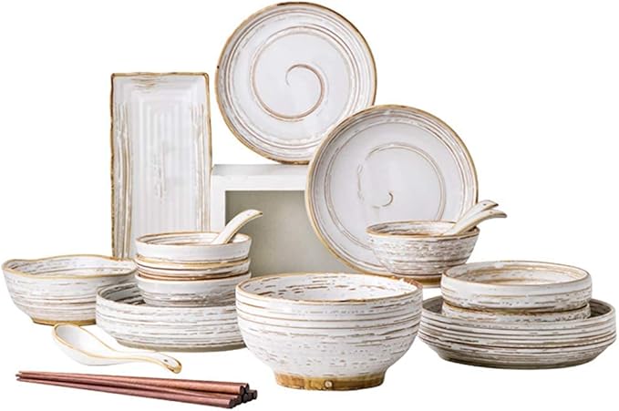 China Dinnerware Set Dinner plate Ceramics Dinnerware Set Porcelain Dinner Set of 45 / Vintage Embossed Hand Painted Texture