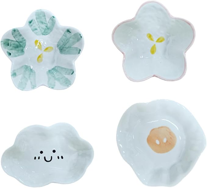 4pcs Seasoning Dish Cake Toppers Vinegar Dish Japanese Plates Appetizer Plates Ceramic Spice Dish Fruit Platter Portion Cups Snack Dish Sushi Ceramics Kitchen Supplies re-usable