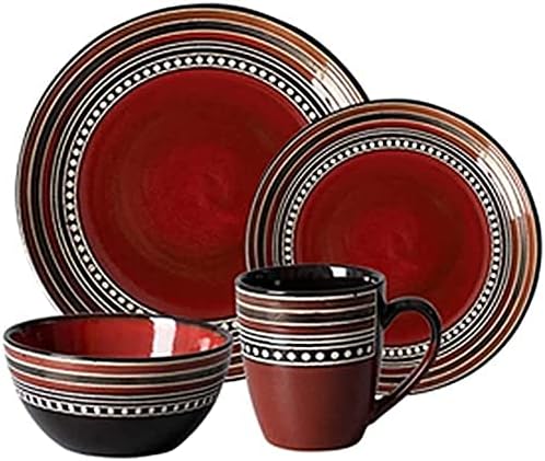 Dinnerware Sets Dish Set,4-Pieces,Retro Porcelain Tableware Set with Plates,Bowls and Mugs,Red Ceramic Dinner Set for Home Kitchen Dining