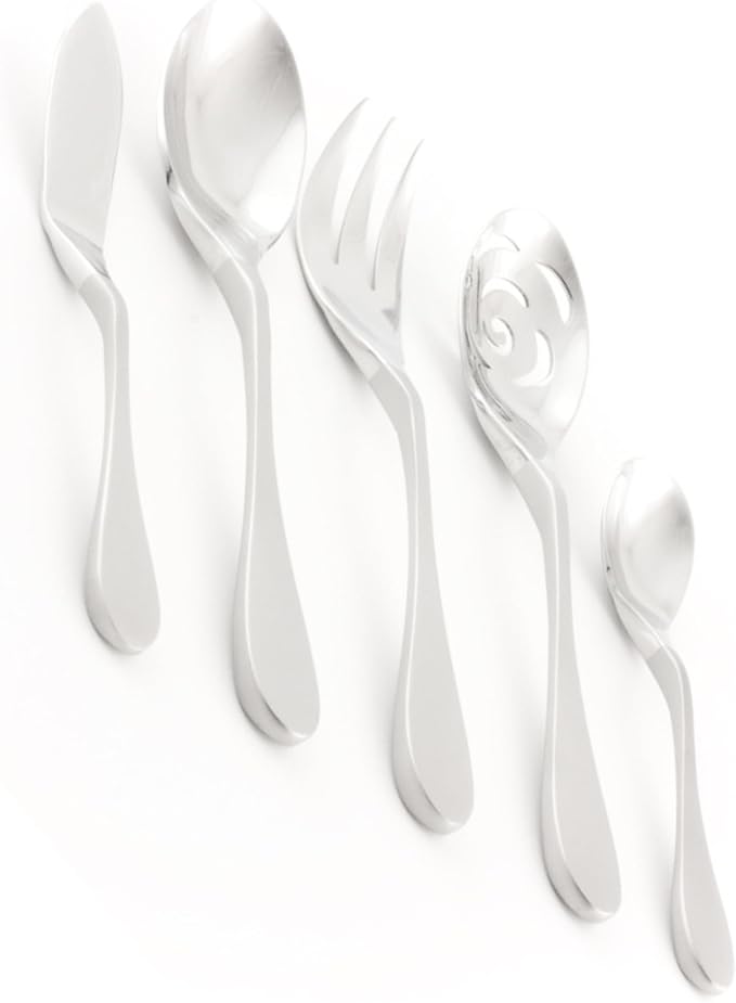 KNORK Original Forged Series Duo Finish 18/0 Stainless Steel 5-Piece Serving Set - Frosted Handle with Shiny Chrome Head