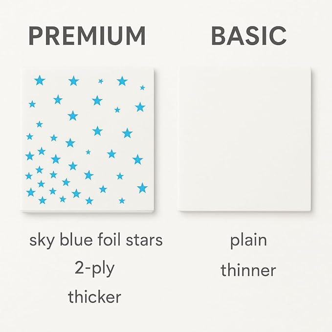 Elegant 100-Pack White Cocktail Napkins with Blue Foil stars- 2-ply Disposale Party Napkins for Weddings, Bars and Baby Showers