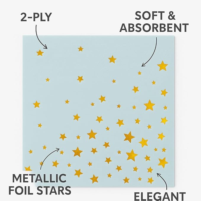 Blue and Gold Cocktail Napkins- 100 Pack 2-Ply Disposable Paper Napkins for Birthday Parties, Baby Showers, Weddings, and Special Events