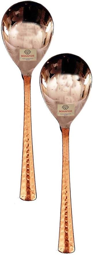 BONA FIDE COPPER hammered Serving Spoons Set of 2 Indian Dinnerware Serveware,copper spoon set size 8 inch long,serving spoon