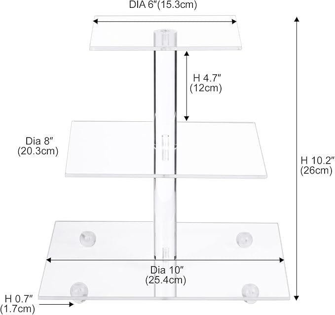 Cupcake Stand with Base, 3-Tier Square Acrylic Cupcake Display Stand Dessert Tower Pastry Stand Premium Cupcake Holder for Wedding Birthday Theme Party- Transparent