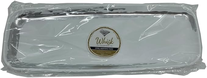 Disposable Whisk Collection Plastic White Oval Serving Tray Silver Accent 6.5" x 17.5" - Stunning and Perfect for Any Occasions: Pack of 24