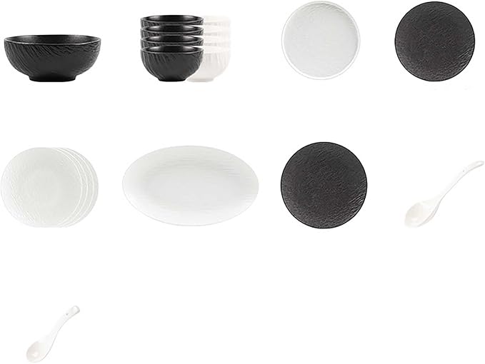 Elegant Black and White Minimalist Matte Ceramic Dinnerware Set, Includes Plates, Bowls, Perfect for Home Dining, Modern Tableware for Everyday Use or Gifting, Ideal for Housewarming