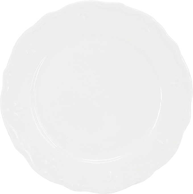 Elama Henryi 6 Piece Embossed Rim Detail Porcelain White 8.75 Inch Salad Plate Set, Tableware Set, Serveware (6 Pc Salad Plate)