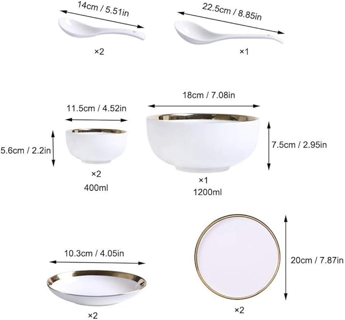 Elegant Dishes Plate Bowl Set,10-Piece White Porcelain Phnom Penh Dinnerware Set Healthy Ceramics Tableware Set Service for 2 People