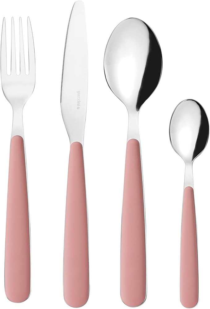 Guzzini - 24 Piece Stainless Steel Cutlery Set, White, "POP" (Blush Pink)