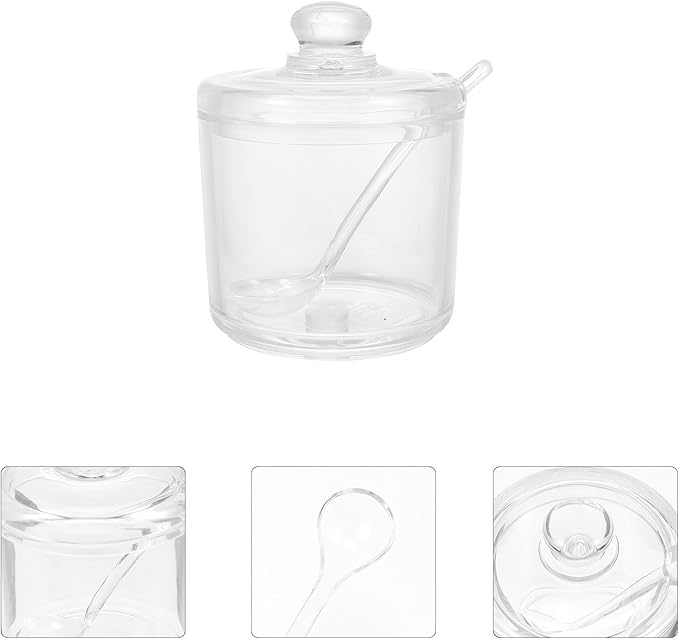 PRETYZOOM Acrylic Clear Sugar Bowl with Lid and Spoon, 330ml Sugar Storage Jar, Coffee Bar Accessories