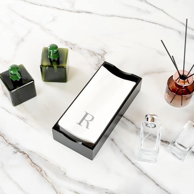Luxenap 15.8 X 7.9 Inch Linen-Feel Guest Towels, 50 Lettered Hand Towels - Silver Letter 'R', Sans Serif Font, White Paper Dinner Napkins, airlaid, For Restrooms And Tables - Restaurantware