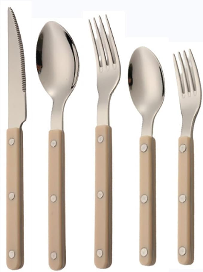 ABS Rivet Handle Marble Pattern Handle Kitchen Stainless Steel Silverware Tableware Flatware Cutlery Knives Forks Spoons Set,Butter Knife Dessert Spoon Fork (White,5 pieces)